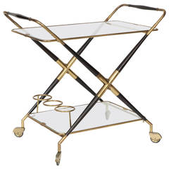 Cesare Lacca mahogany and brass foldable bar cart - Italy 1960's