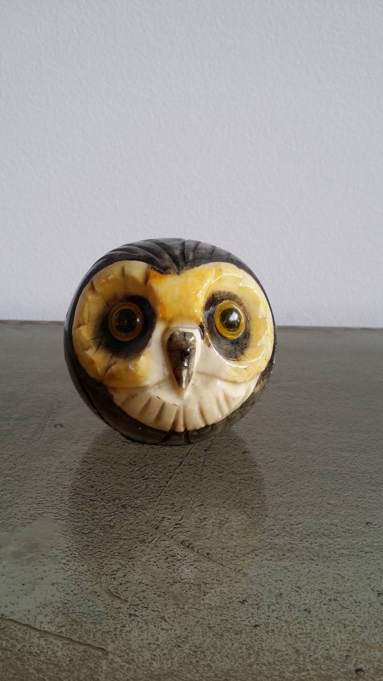 glazed carved marble paper press in shape of an owl - Italy 1960's - Ipso Facto 2