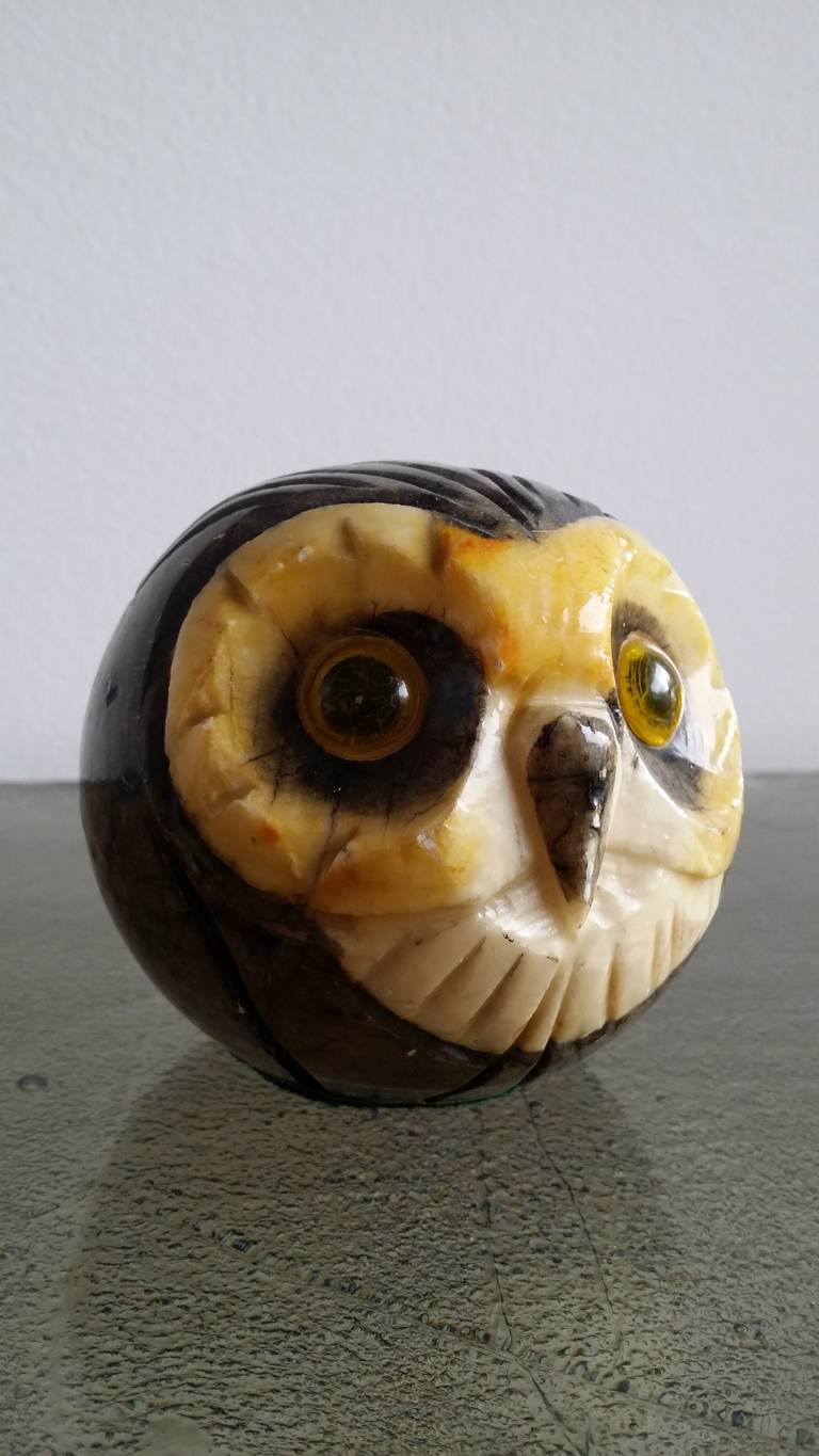 glazed carved marble paper press in shape of an owl Italy 1960's Ipso Facto For Sale at 1stdibs