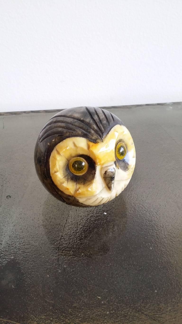 glazed carved marble paper press in shape of an owl - Italy 1960's - Ipso Facto 1
