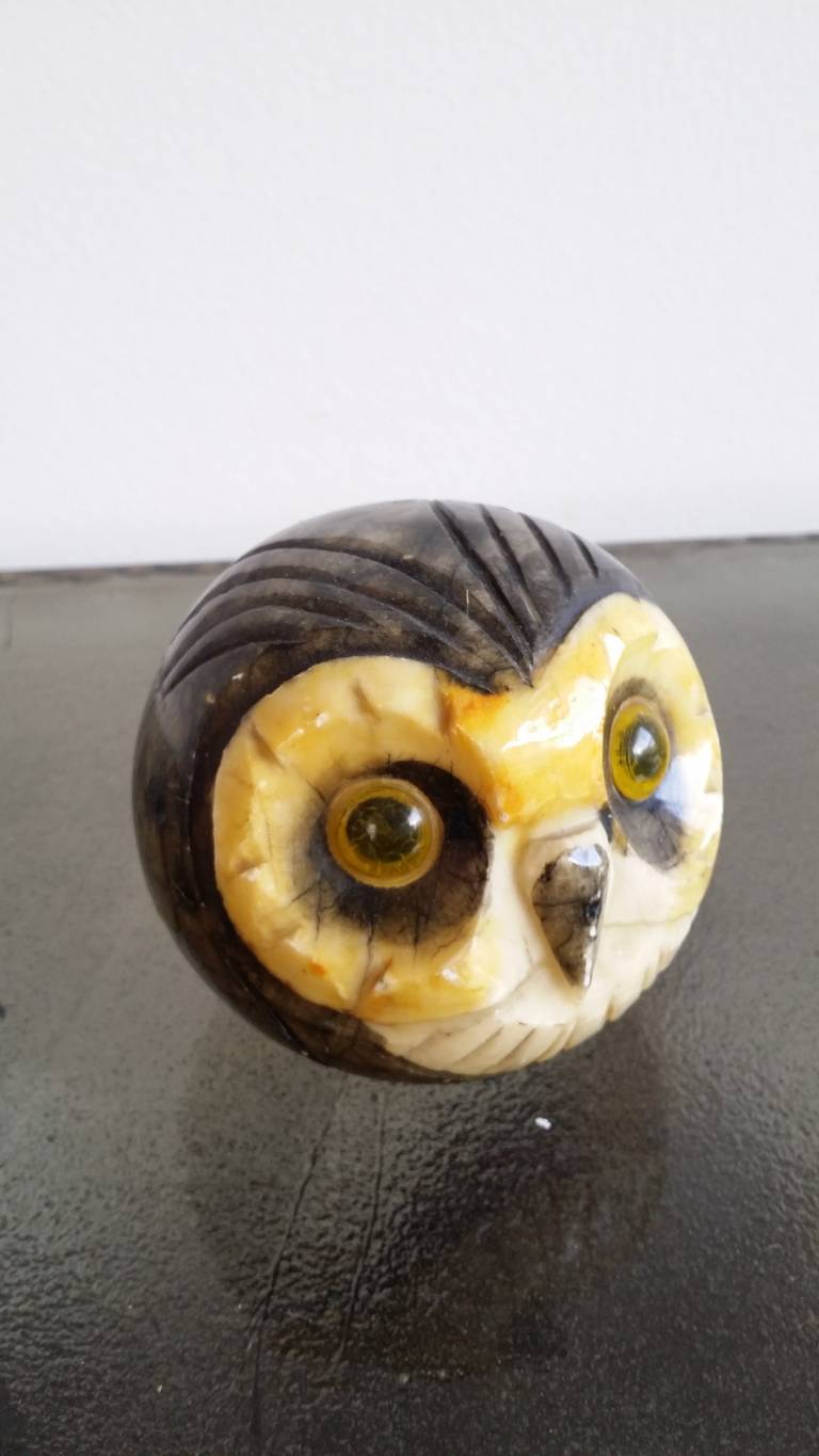 Stone glazed carved marble paper press in shape of an owl - Italy 1960's - Ipso Facto