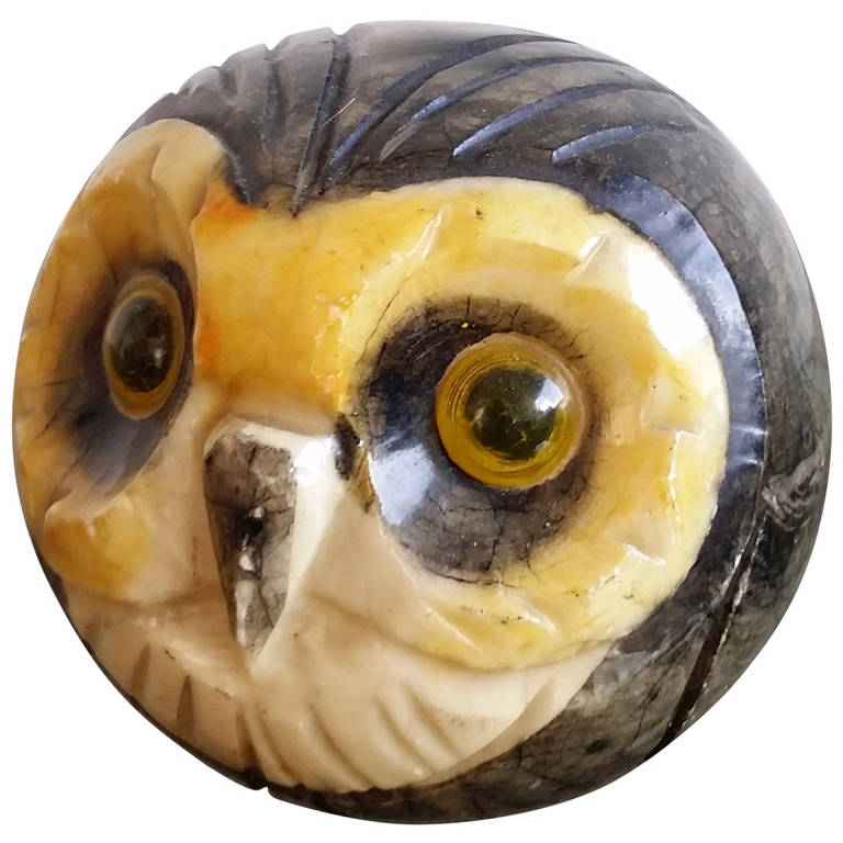 glazed carved marble paper press in shape of an owl Italy 1960's Ipso Facto For Sale at 1stdibs