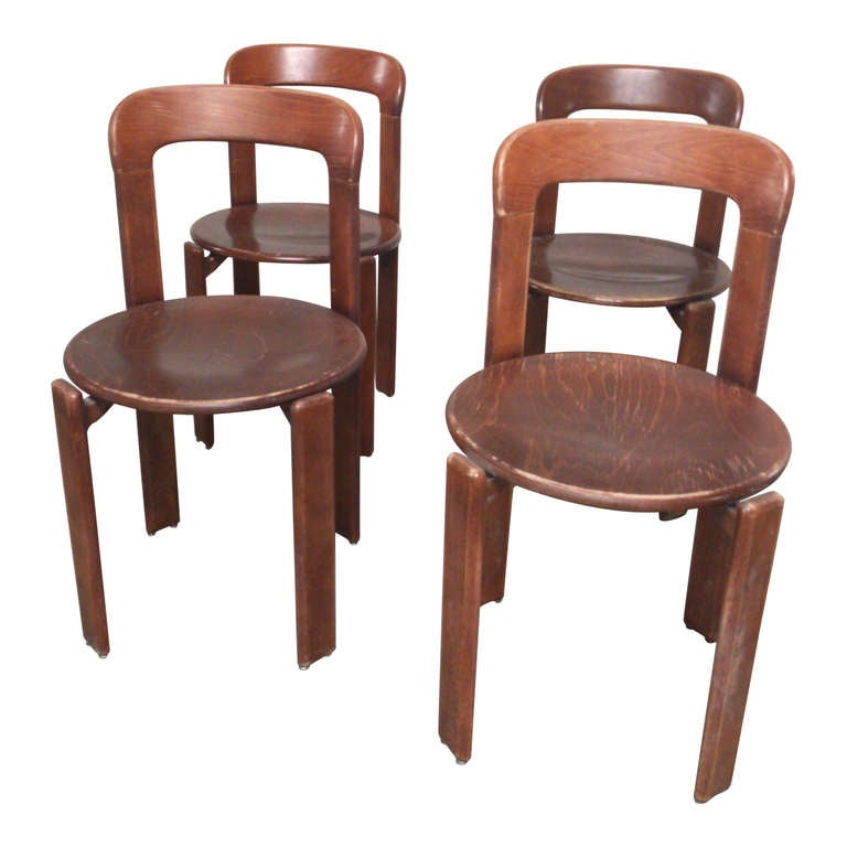 Walnut Set of 10 Bruno Rey 1970s Chairs - Switzerland early 1970's - Ipso Facto