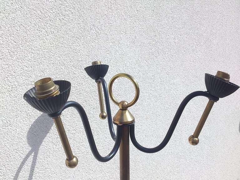 Brass 1960's French tripod floor lamp in the style of Jacques Adnet - Ipso Facto