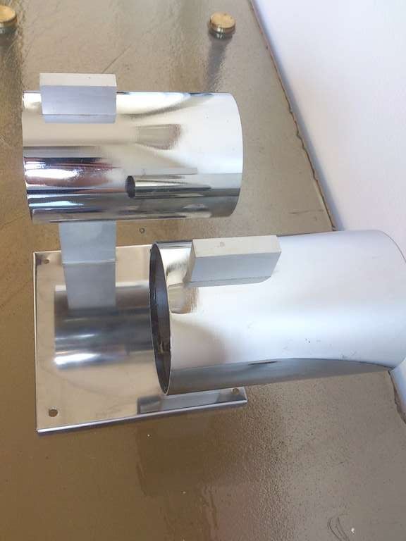 Chrome Gaetano Scioliari pair of chrome and steel sconces - Italy 1970's - Ipso Facto