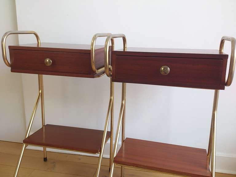 French Pair of Mid Century Nightstands in the Style of Jacques Hitier