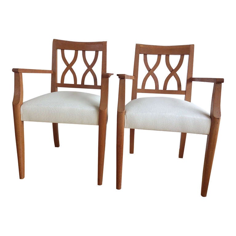Upholstery pair of Guermonprez French 1960's oak armchairs - Ipso Facto