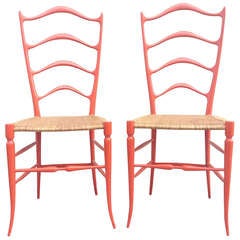 stunning pair of Italian Chiavari 1950
s straw and wood chairs