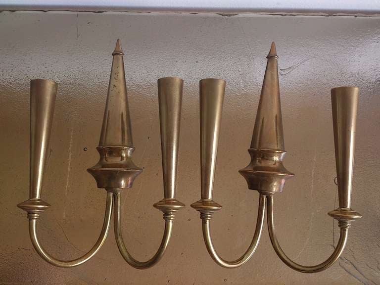 Pair of elegant Italian brass sconces, 1950s.

European sockets and wiring.