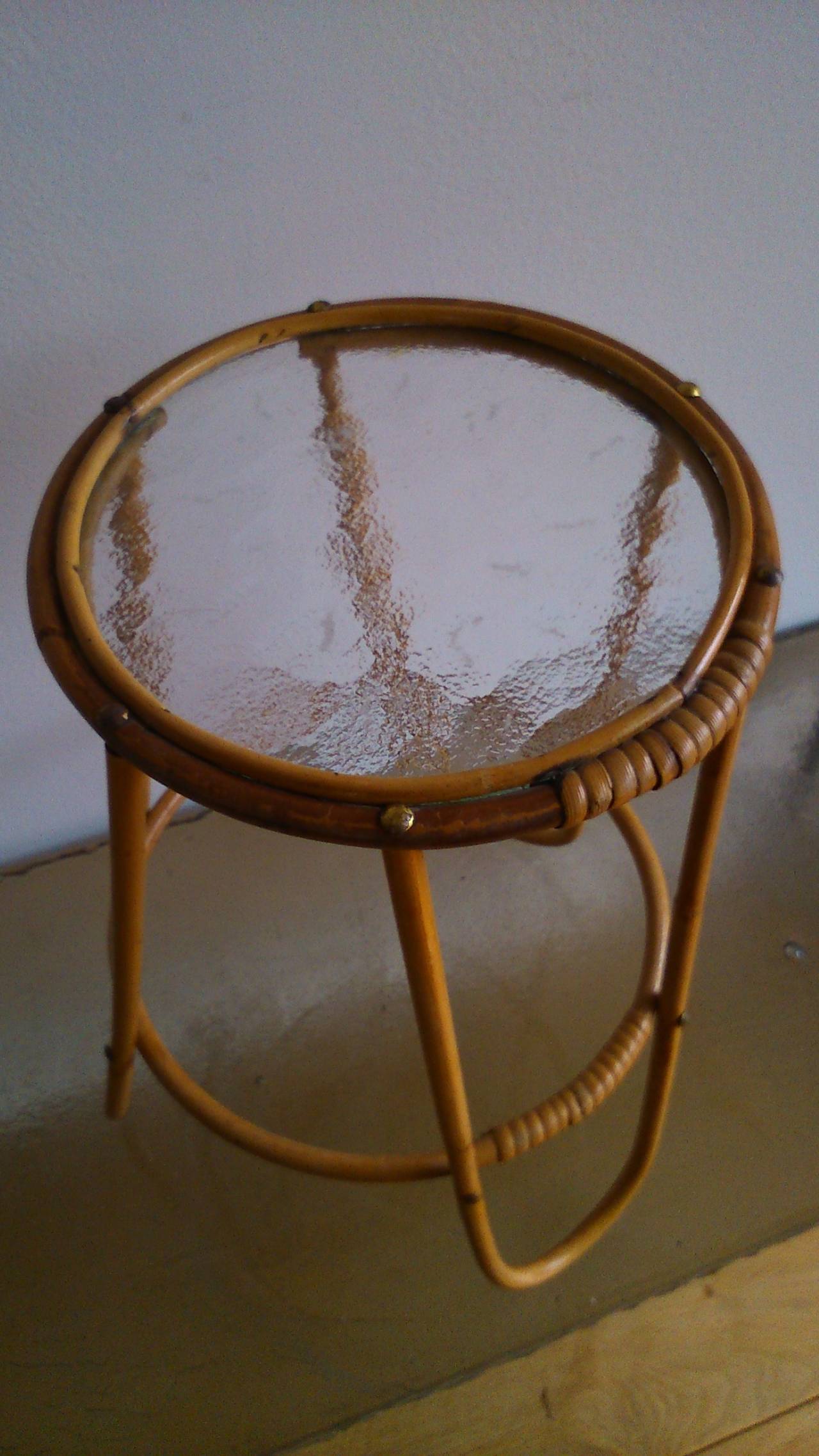 rattan and textured glass 
minor surface wear on the glass part