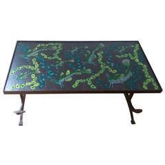 Vintage Enameled Lava and Iron Coffee Table Attributed to Jacques Adnet - Ipso Facto