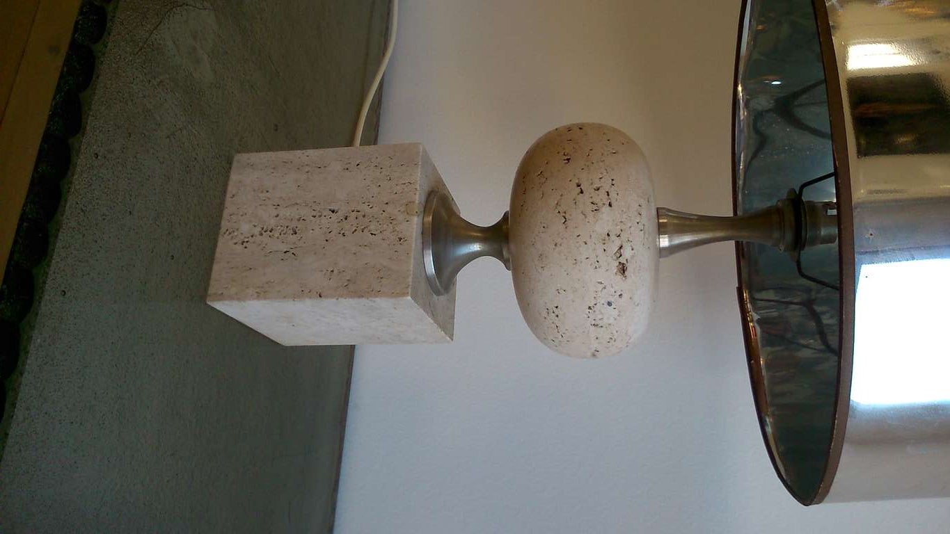 Maison Barbier Travertine & Polished Steel Lamp - France 1970's - Ipso Facto In Good Condition In New York, NY