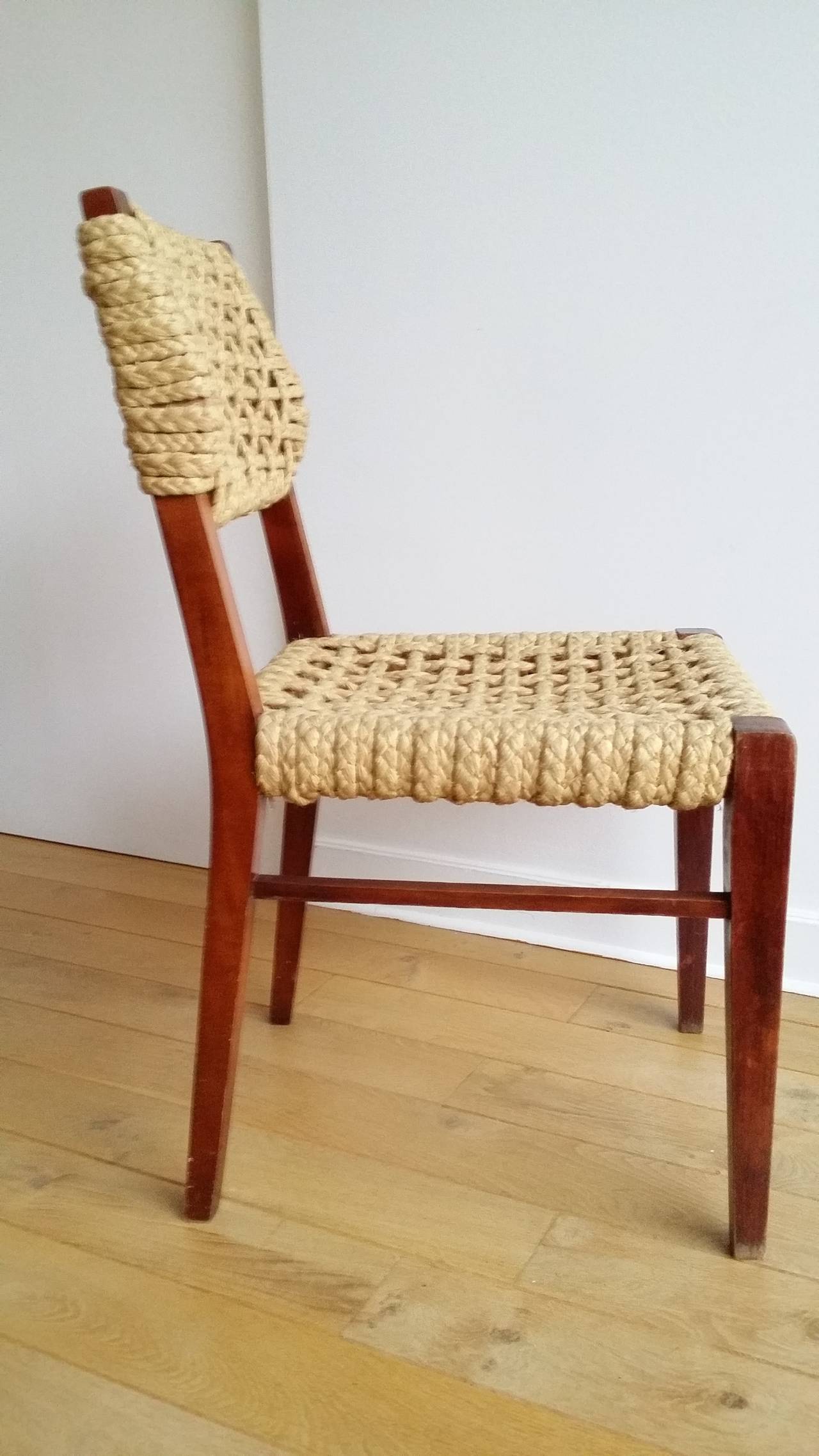 Mid-20th Century set of 2 Audoux Minet rope dining chairs - France 1960's - Ipso Facto