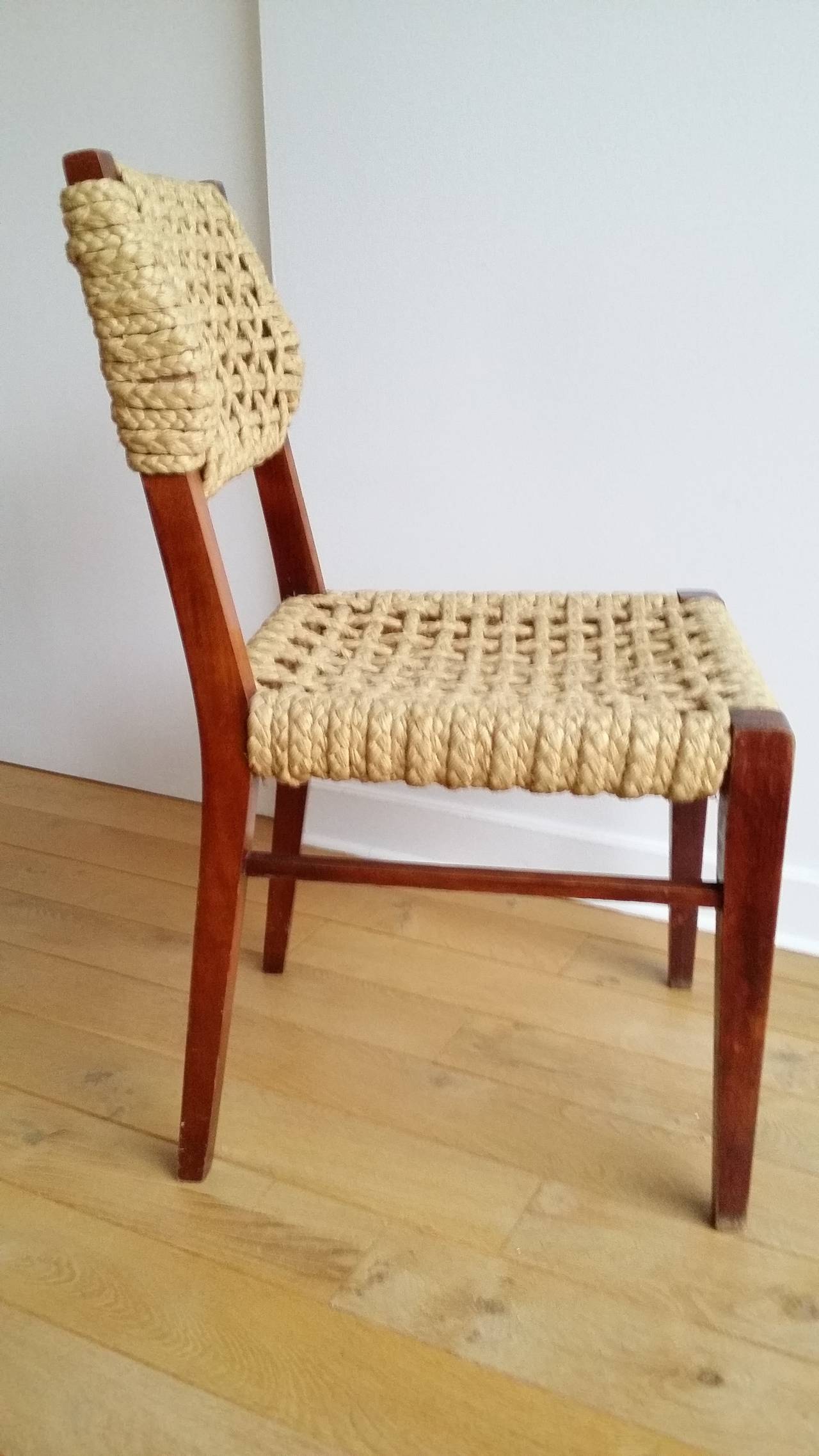 French set of 2 Audoux Minet rope dining chairs - France 1960's - Ipso Facto