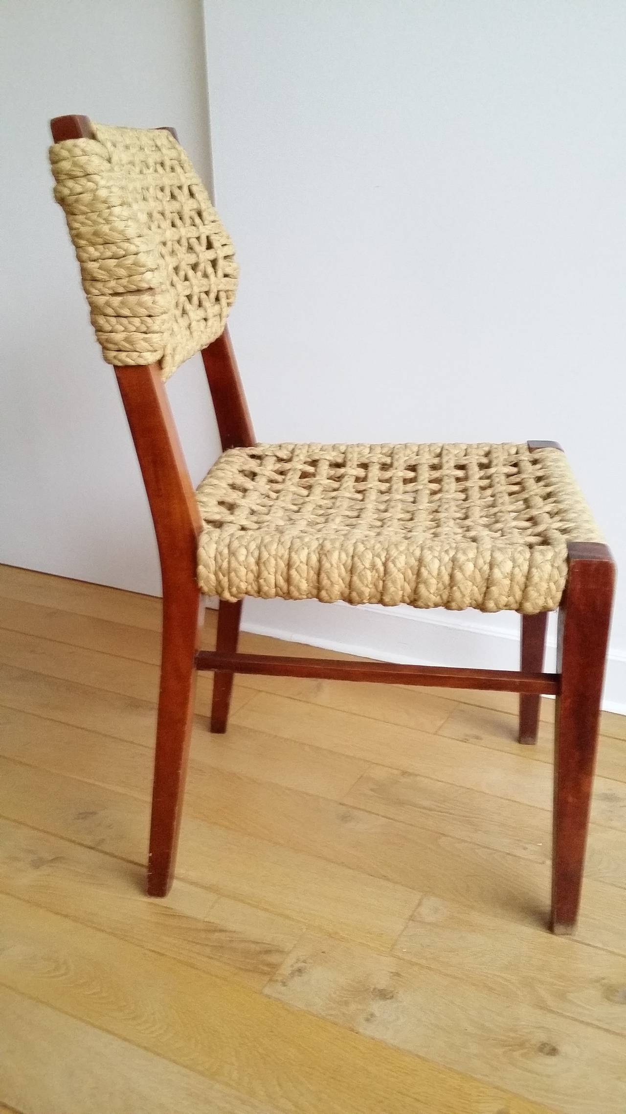 set of 2 Audoux Minet rope dining chairs - France 1960's - Ipso Facto In Good Condition In New York, NY