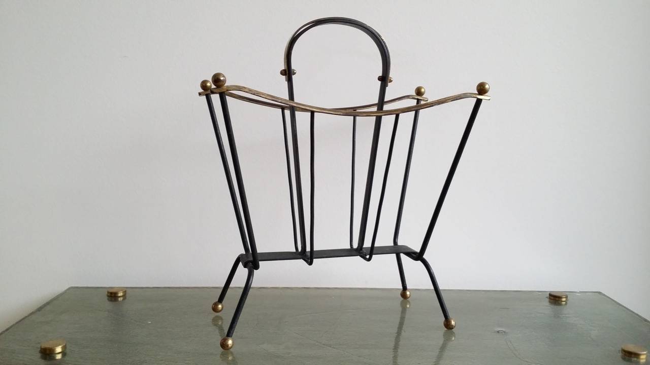 Elegant 1950's French magazine rack Att to Adnet - Ipso Faco In Good Condition In New York, NY