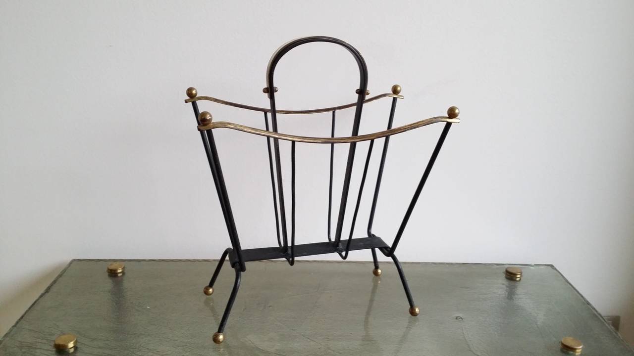 Mid-20th Century Elegant 1950's French magazine rack Att to Adnet - Ipso Faco