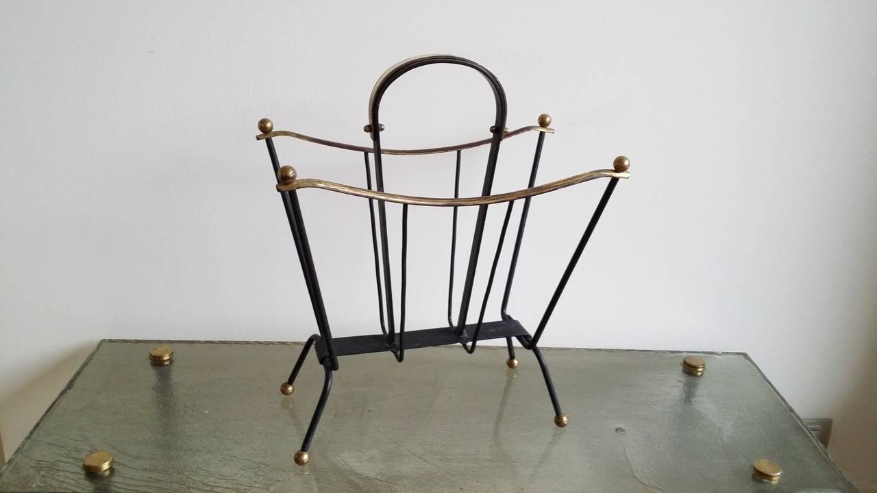 Iron Elegant 1950's French magazine rack Att to Adnet - Ipso Faco