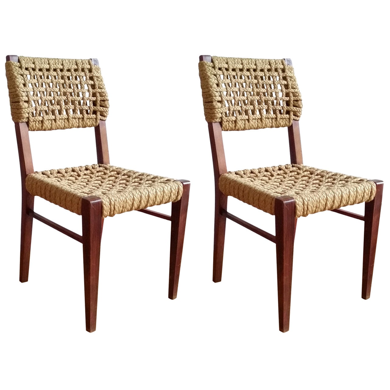 set of 2 Audoux Minet rope dining chairs - France 1960's - Ipso Facto