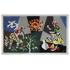 Herzberger beautiful serigraphy on cotton panel - France 1960's
