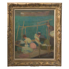 20th Century Oil Painting of "Washerwomen in Brittany" by Roy Gamble