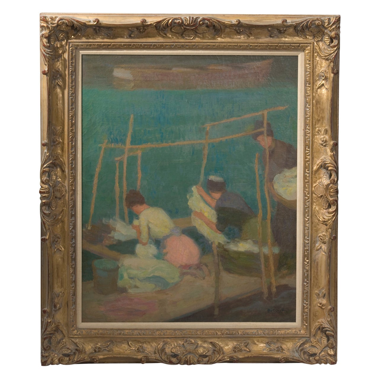 20th Century Oil Painting of "Washerwomen in Brittany" by Roy Gamble For Sale