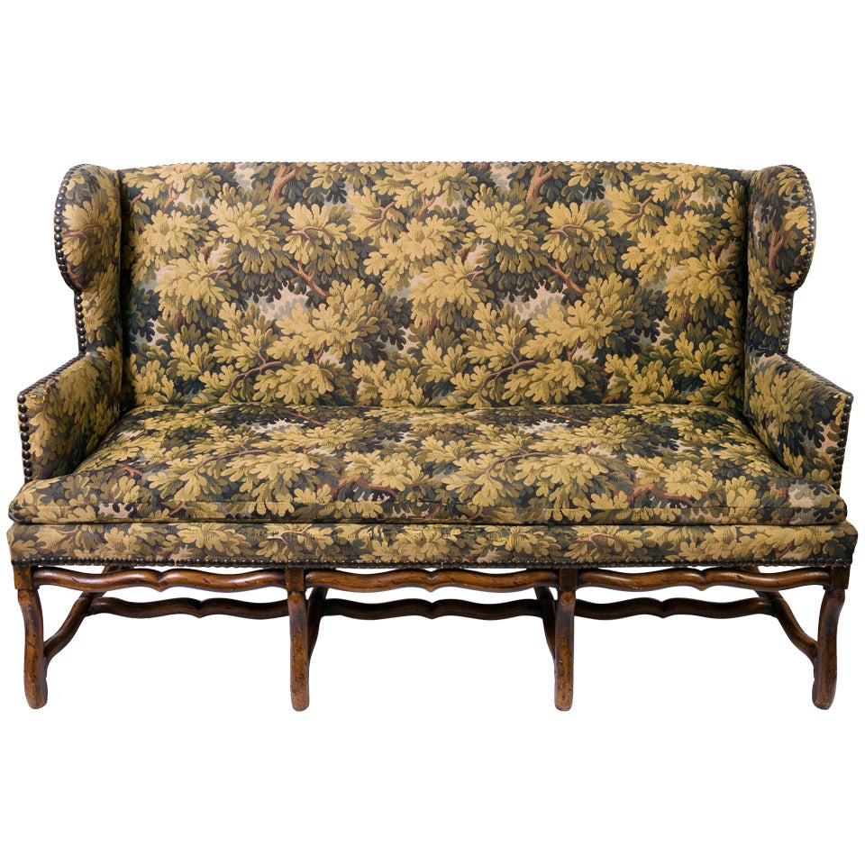 Louis XIII French Sofa with Mouton Legs and Wing Sides and Loose Seat Cushion For Sale