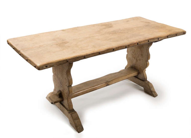 Bleached Oak 19th Century Trestle Table