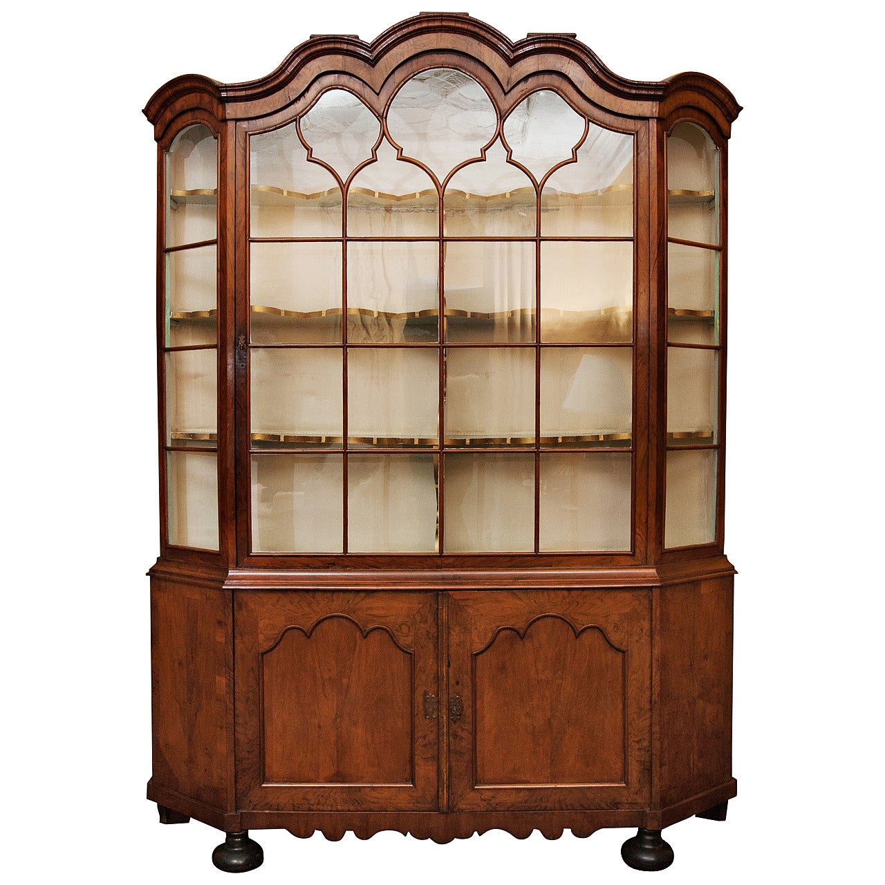 18th Century Dutch Burl Walnut Single Door Breakfront with Original Glass For Sale