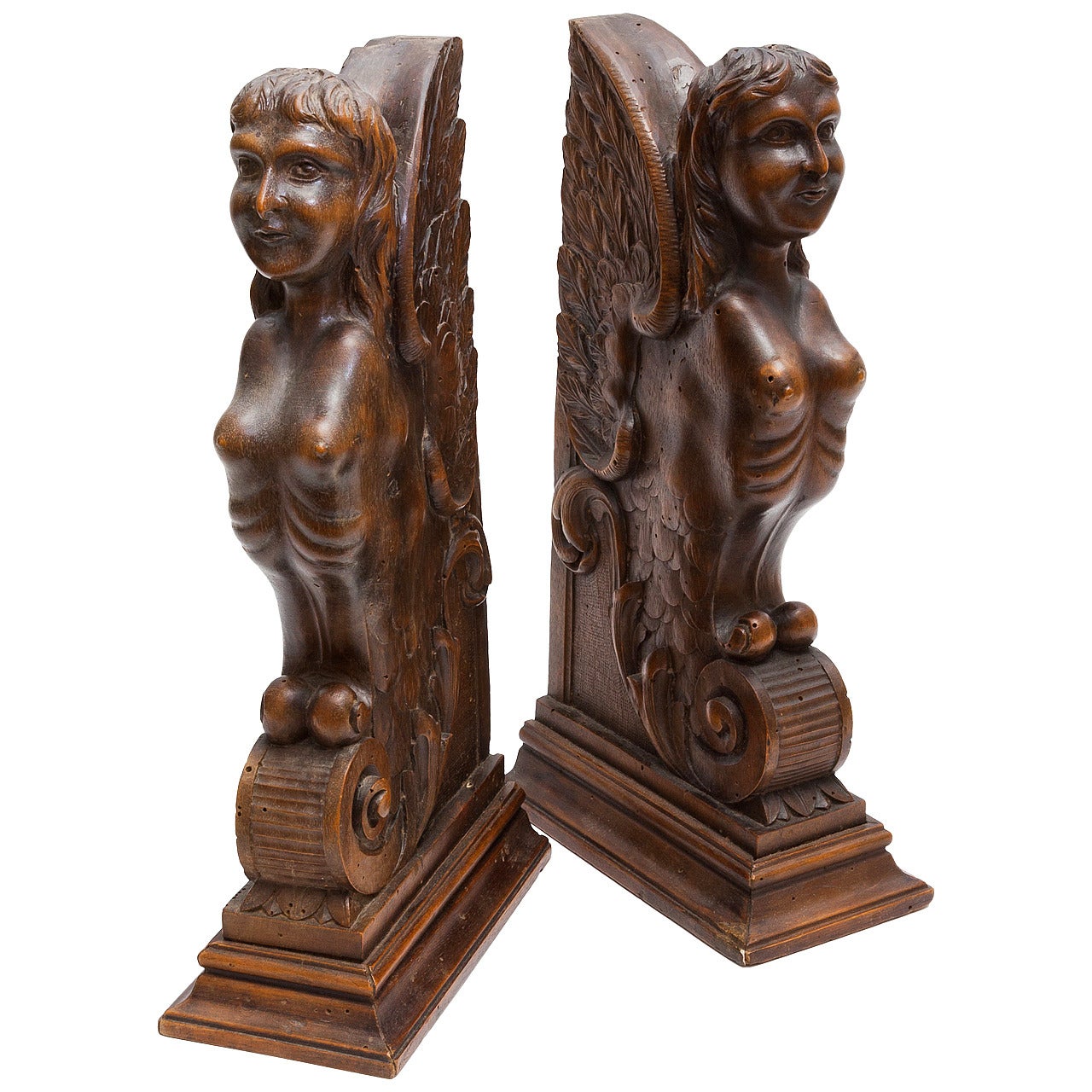 Walnut Carved Bookends For Sale