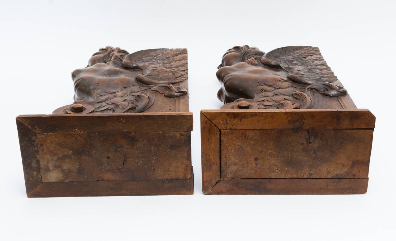 19th Century Walnut Carved Bookends For Sale
