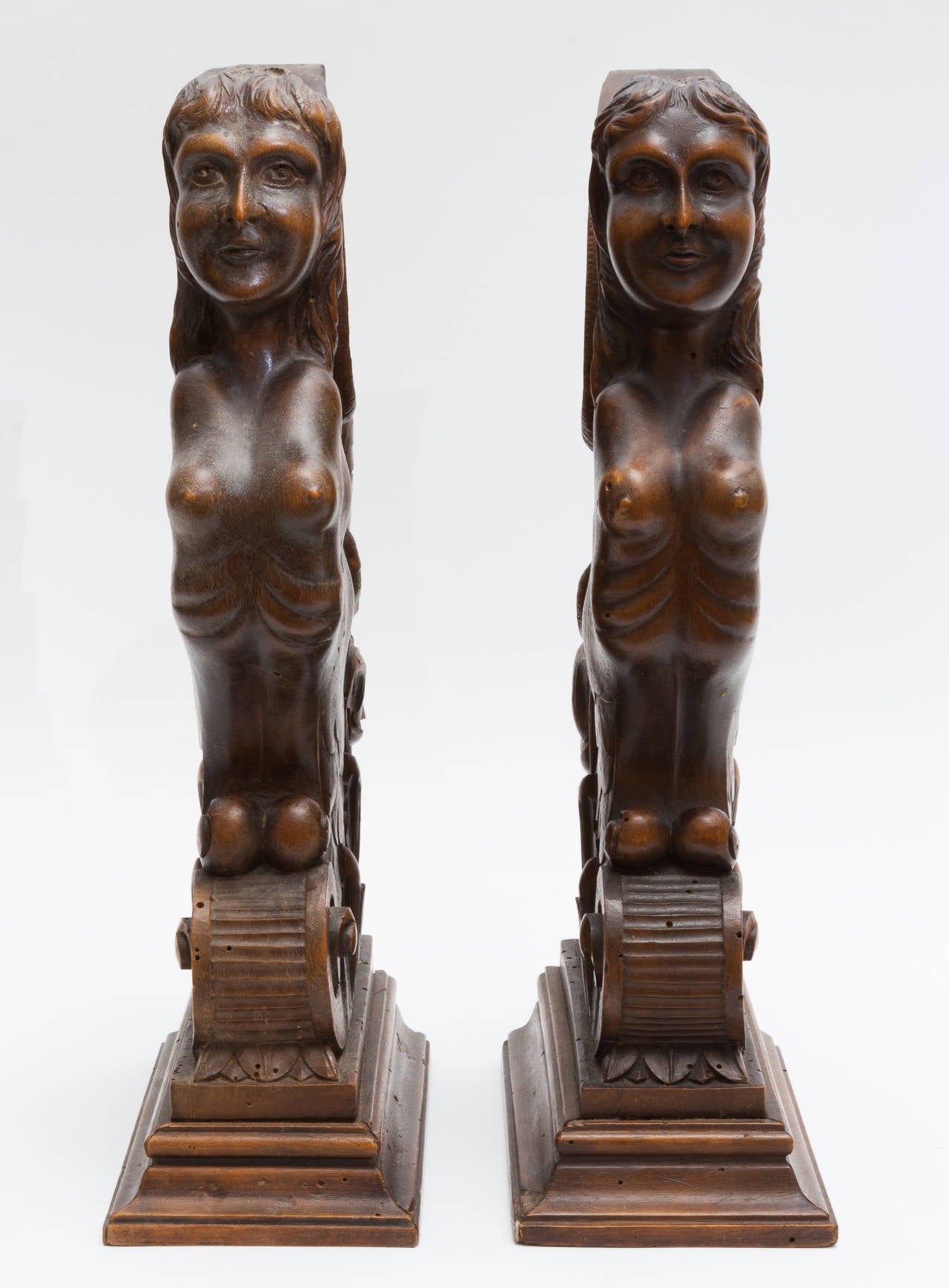Walnut Carved Bookends In Excellent Condition For Sale In Nashville, TN