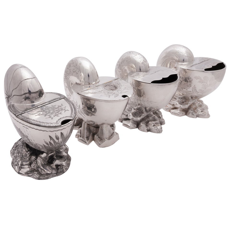 Set of Four English Victorian Silver Spoon Warmers For Sale