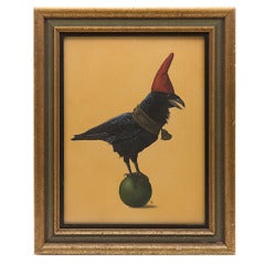 Vintage Werner Wildner Black Bird Oil Painting