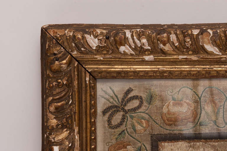18th Century Needlework of Silk Thread in Gilt Frame Italian In Good Condition For Sale In Nashville, TN