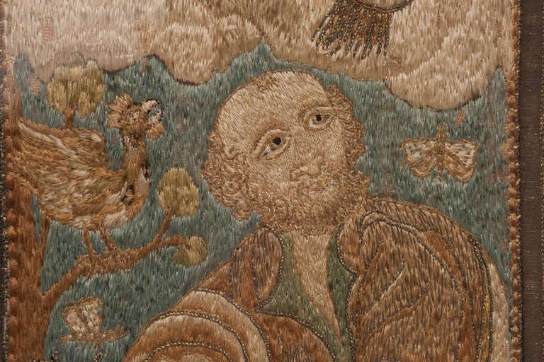 Wool 18th Century Needlework of Silk Thread in Gilt Frame Italian For Sale