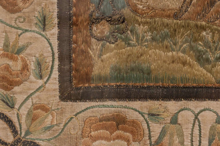 18th Century Needlework of Silk Thread in Gilt Frame Italian For Sale 1