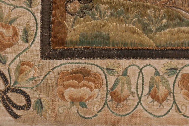 18th Century Needlework of Silk Thread in Gilt Frame Italian For Sale 2