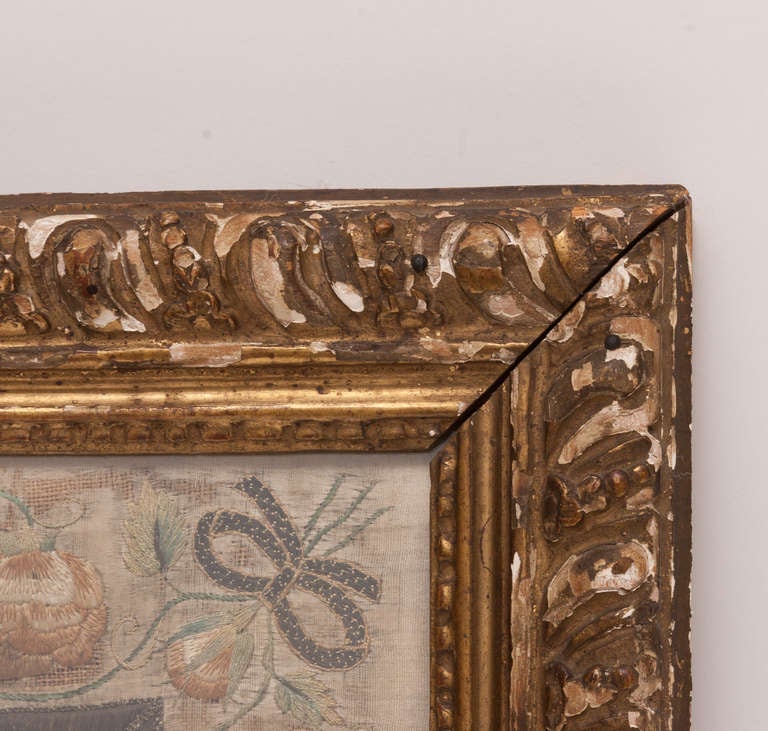 18th Century Needlework of Silk Thread in Gilt Frame Italian For Sale 5