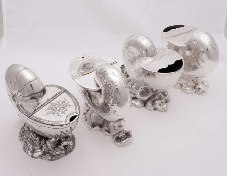 19th Century Set of Four English Victorian Silver Spoon Warmers For Sale