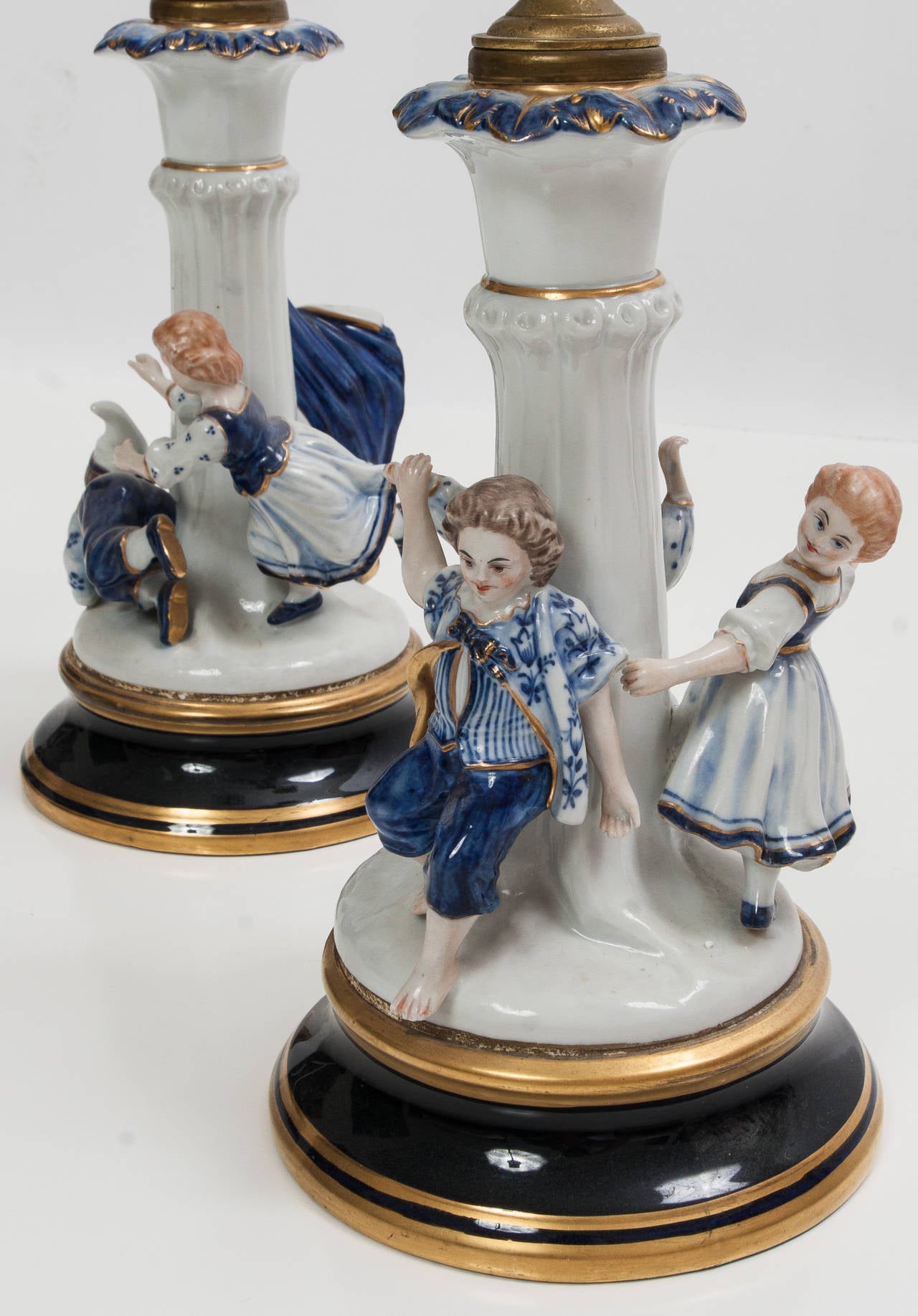 Italian Pair of Antique Porcelain Candelabra For Sale