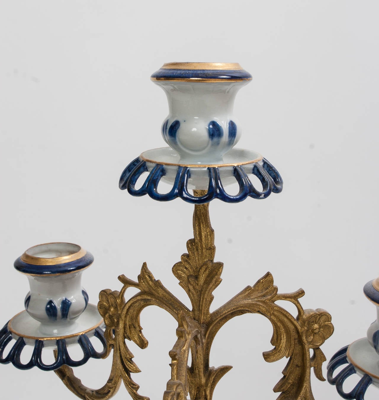 Painted Pair of Antique Porcelain Candelabra For Sale