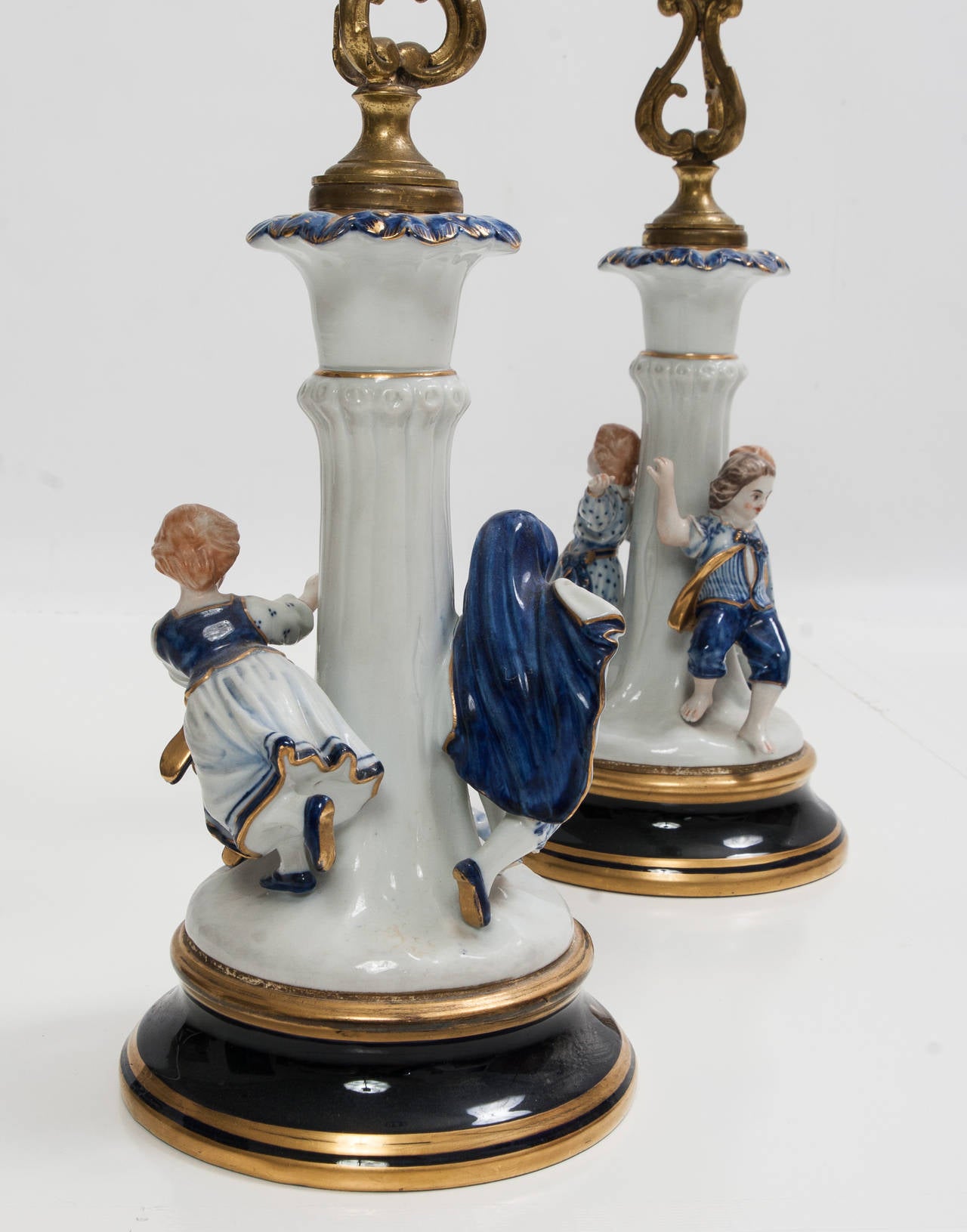 Pair of Antique Porcelain Candelabra For Sale 4