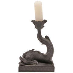 Wedgewood Black Basalt Dolphin Candlestick