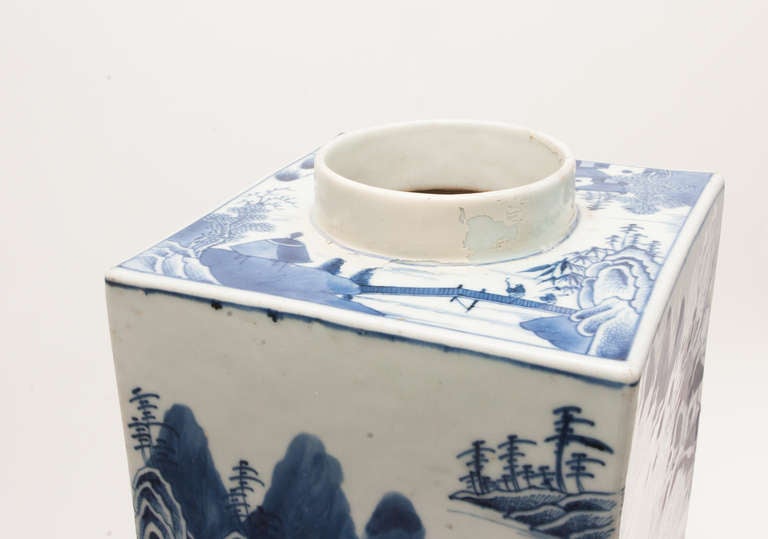 19th Century Chinese Export Canton Large Blue and White Tea Caddy For Sale 6