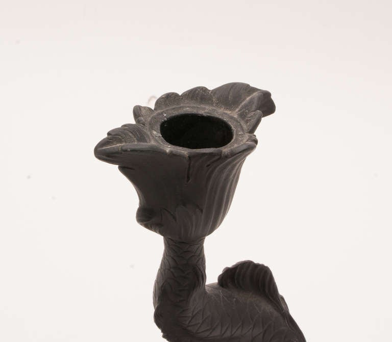 Wedgewood Black Basalt Dolphin Candlestick 3