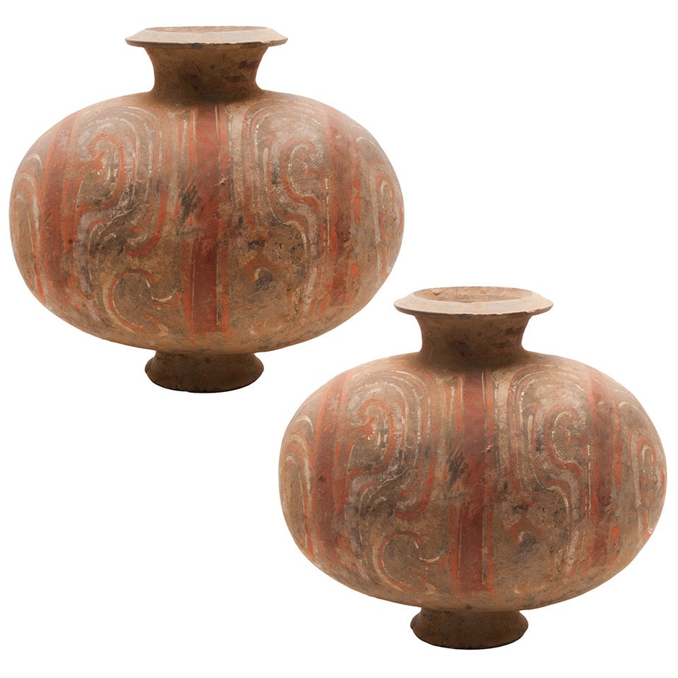 Pair of Han Dynasty Cocoon Jars