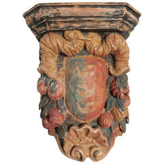 Antique 18th Century Italian Baroque Polychrome Carved Bracket with Shelf