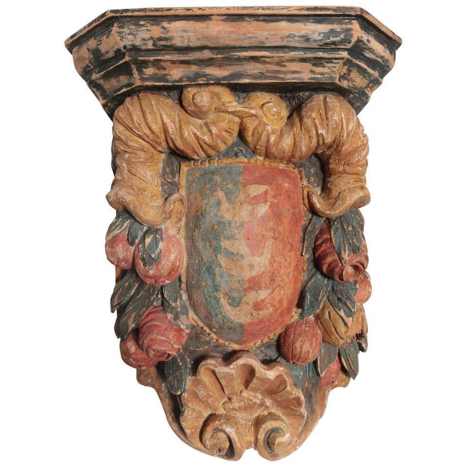 18th Century Italian Baroque Polychrome Carved Bracket with Shelf For Sale