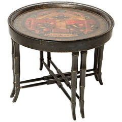 Painted Round Tole Tray Made into Table with Custom Base 10